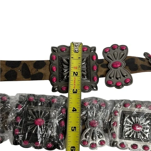 Lucky & Blessed Leopard Pink Turquoise Ribbon TooledSquare Belt